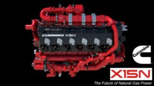 Red Cummins engine , the Cummins logo and the Future of Natural Gas Power