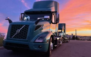 Volvo heavy-duty truck at Sunset